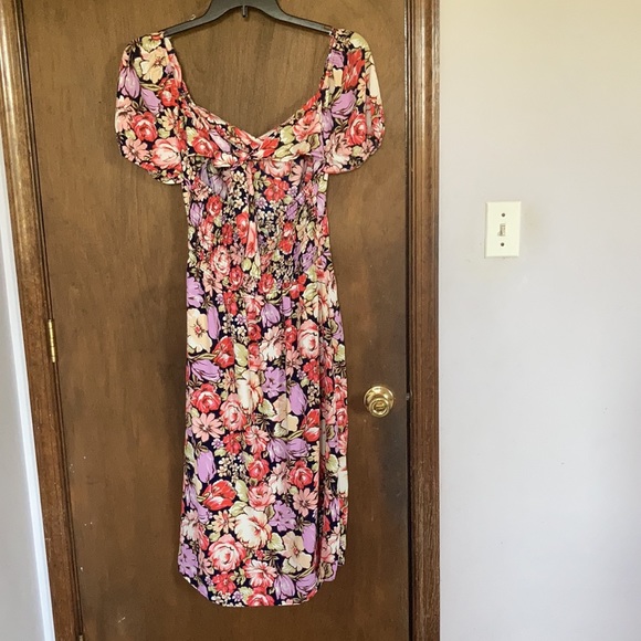 floral print puff sleeve tie back smock detail dress boho L jr - Picture 13 of 17